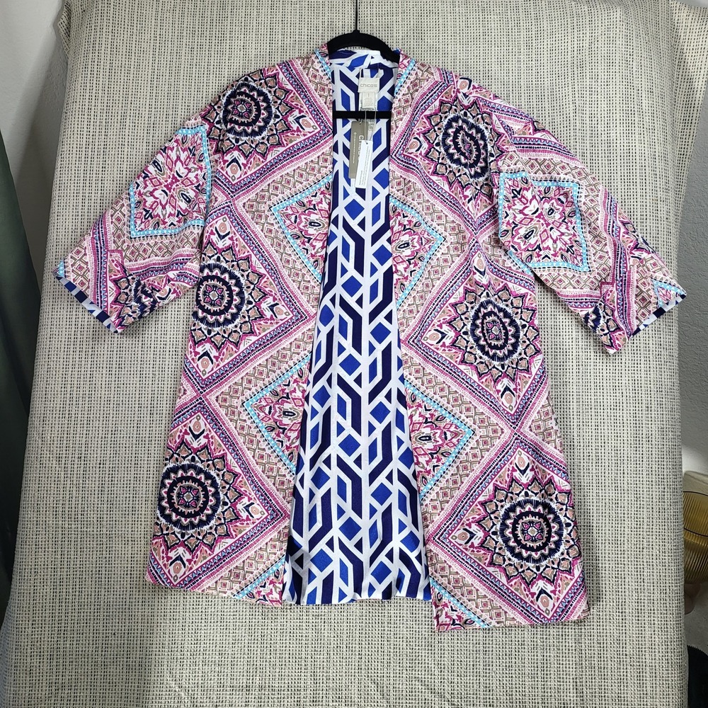 Chicos Jacket Womens 1 Multi Mykonos Medallion‎ Reversible Kimono Open Boho New